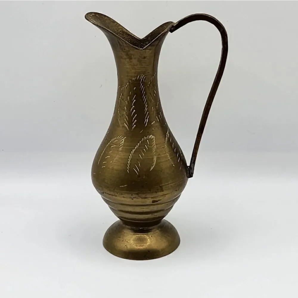 Vintage Brass Bud Vase India Hand Engraved  Design